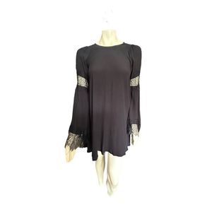 For Love & Lemons Women's Black Long-Sleeve Lace Shift Festival Dress Size S